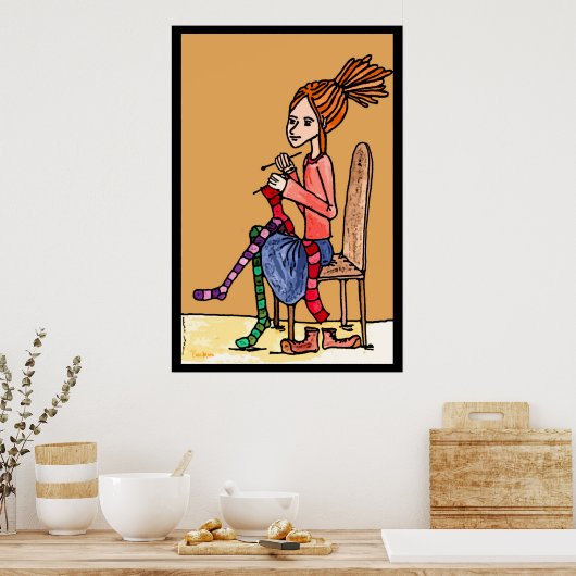 strickendes dreadlocksmädchen poster (Keuken)