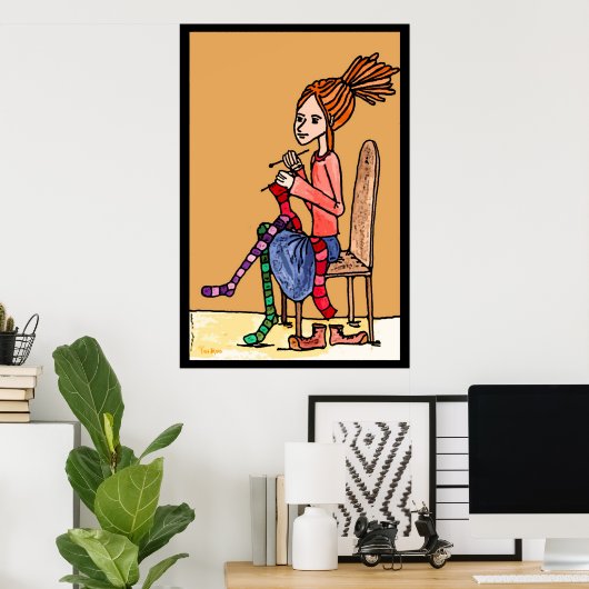 strickendes dreadlocksmädchen poster (Thuiskantoor)