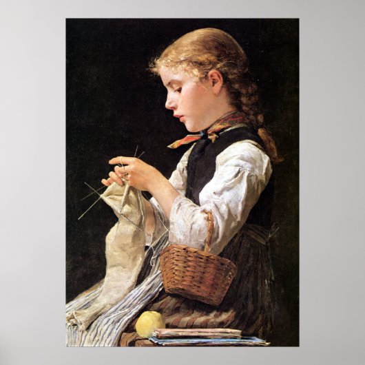 Strickendes Mädchen Knitting Girl Poster (Voorkant)