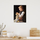 Strickendes Mädchen Knitting Girl Poster (Keuken)