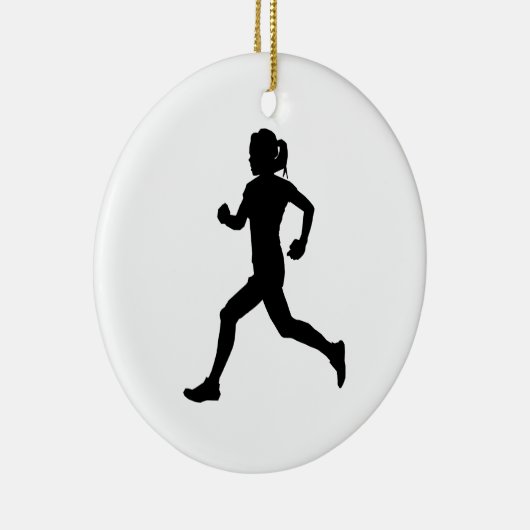 Stride in Grace: Vrouw marathon loper silhouet Keramisch Ornament (Rechts)