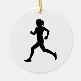 Stride in Grace: Vrouw marathon loper silhouet Keramisch Ornament