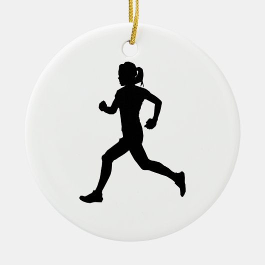 Stride in Grace: Vrouw marathon loper silhouet Keramisch Ornament (Voorkant)