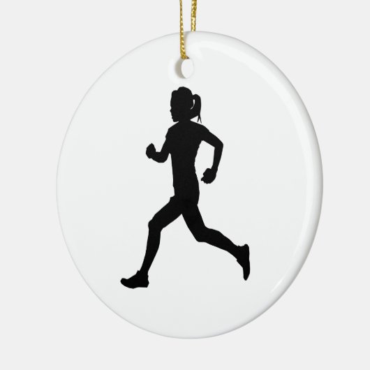 Stride in Grace: Vrouw marathon loper silhouet Keramisch Ornament (Links)