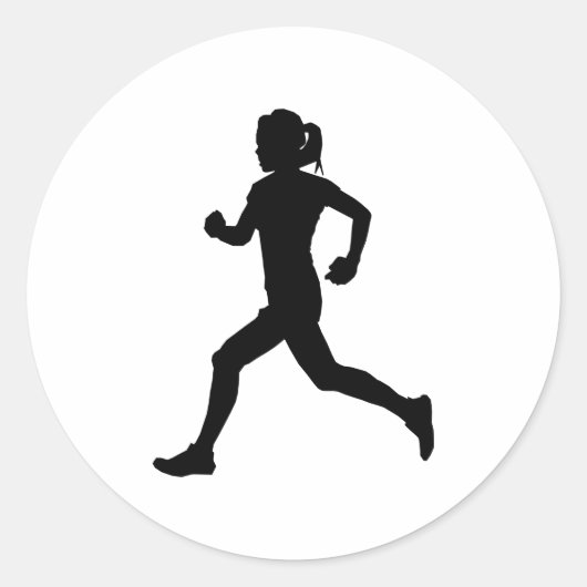 Stride in Grace: Vrouw marathon loper silhouet Ronde Sticker (Voorkant)