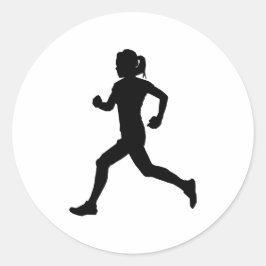 Stride in Grace: Vrouw marathon loper silhouet Ronde Sticker