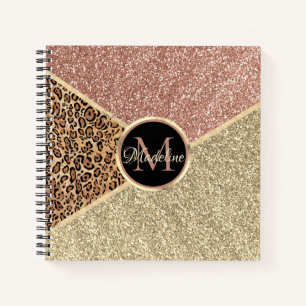 Stried Roos Glitter Leopard Monogram Notitieboek