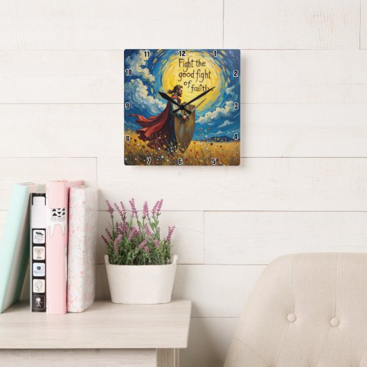 Strijd de goede strijd van het geloof vierkante klok (Leeskamer)