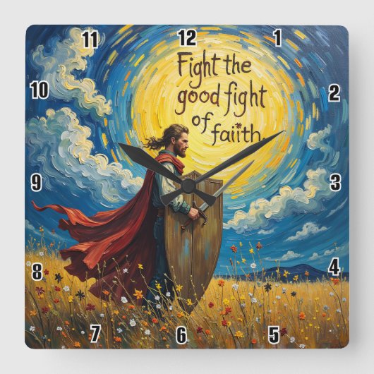 Strijd de goede strijd van het geloof vierkante klok (Voorkant)