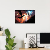 Strijd in de buitenruimte - Draak en Pegasus Poster (Thuiskantoor)