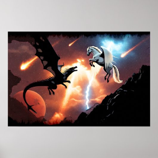 Strijd in de buitenruimte - Draak en Pegasus Poster (Voorkant)