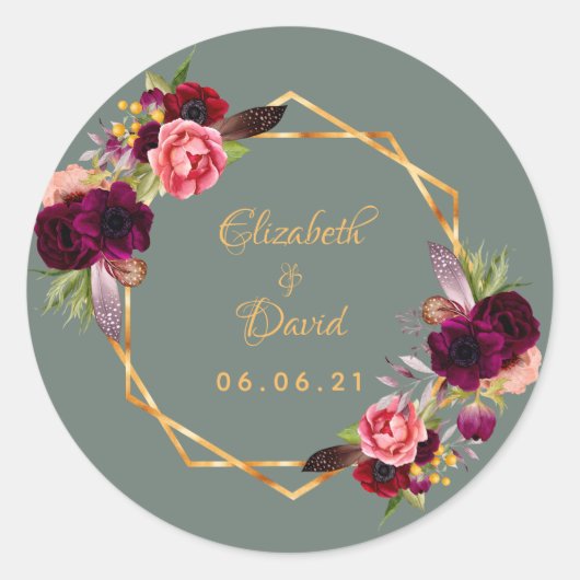 Strijd met bruine bloemen gouden geometrische snee ronde sticker (Voorkant)
