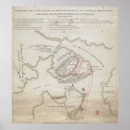  strijd om Bunker Hill Map (1775) Poster (Voorkant)