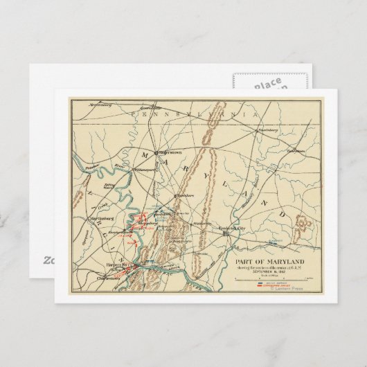 Strijd tegen Antietam - Kaart van de burgeroorlog  (Voorkant / Achterkant)