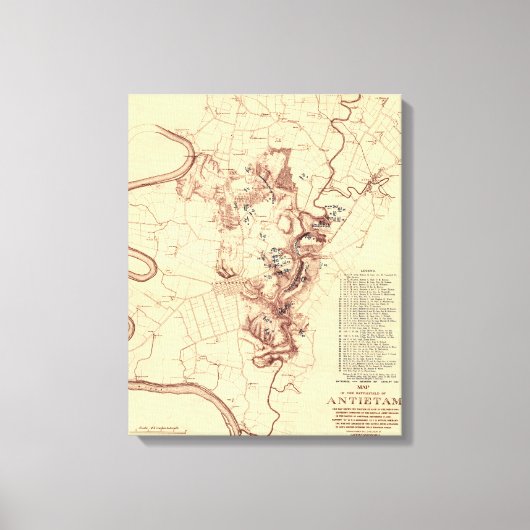 Strijd tegen Antietam - Kaart van de burgeroorlog Canvas Afdruk (Voorkant)