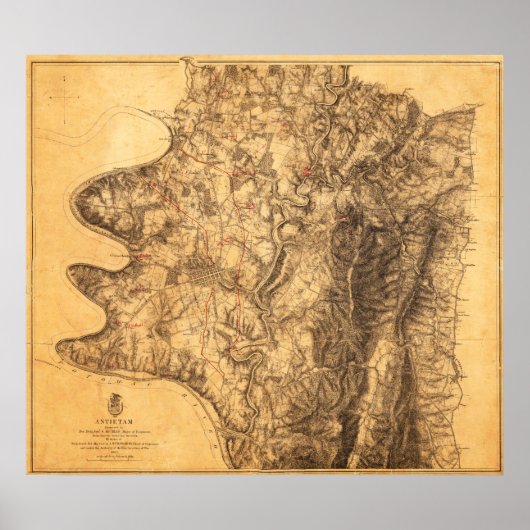 Strijd tegen Antietam - Kaart van de burgeroorlog Poster (Voorkant)