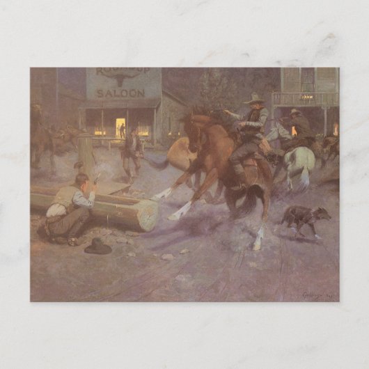 Strijd tegen de Roundup Saloon door EW Gollings Briefkaart (Voorkant)