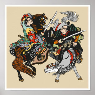 Strijd tegen Japanse samurai-strijders. Grafische  Poster