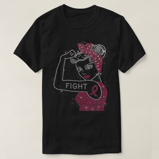 Strijd tegen kanker aan de Riveter Rhinestone A T-shirt (Design voorkant)