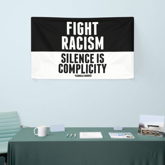 Strijd tegen racisme Stilte is compliciteit Spandoek (Beurs)
