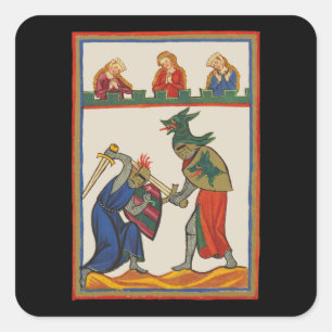 Strijdende ridders op een toernooi, 14e eeuw vierkante sticker