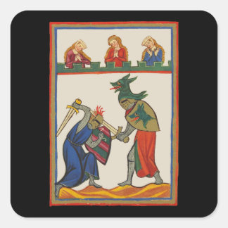 Strijdende ridders op een toernooi, 14e eeuw vierkante sticker