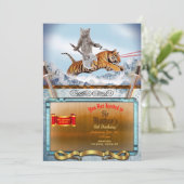 Strijder Kat en Tijger Grappige Uitnodiging (Staand voorkant)