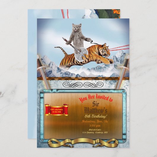 Strijder Kat en Tijger Grappige Uitnodiging (Voorkant / Achterkant)