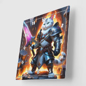Strijder Kat In Armor Met Gloeiend Zwaard Vierkante Klok (Hoek)