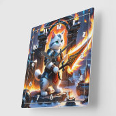 Strijder Kat In Vlammen-Verlichte Vesting Vierkante Klok (Hoek)