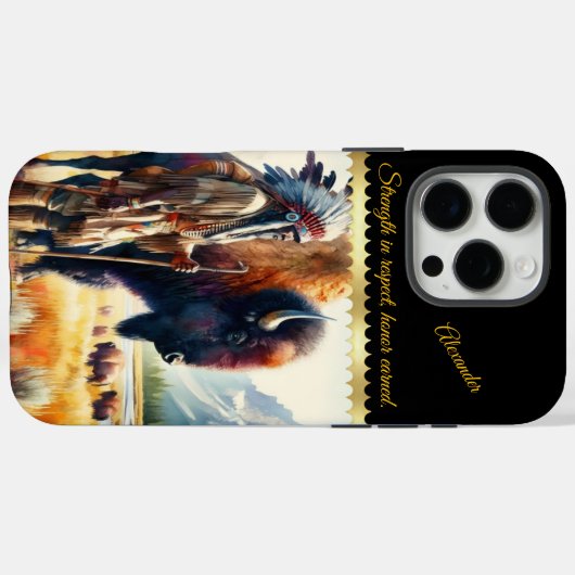 Strijder met bizon. Case-Mate iPhone case (Achterkant (horizontaal))