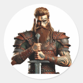 Strijder met zwaard ronde sticker