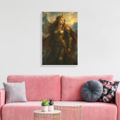 Strijder Queen in Gold Armour met Kroon en Zwaard Canvas Afdruk (Insitu (Woonkamer))