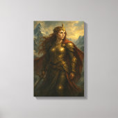 Strijder Queen in Gold Armour met Kroon en Zwaard Canvas Afdruk (Voorkant)