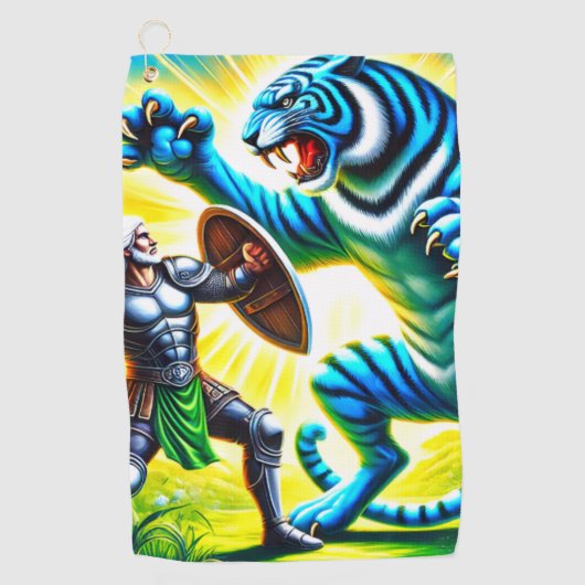 Strijder vecht tegen een tijger golfhanddoek (Voorkant)