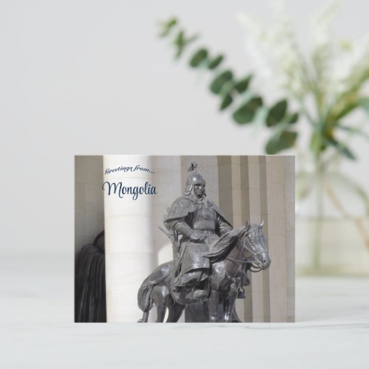 Strijdersbeeld op Sukhbaatar Square in Mongolië Briefkaart (Staand voorkant)