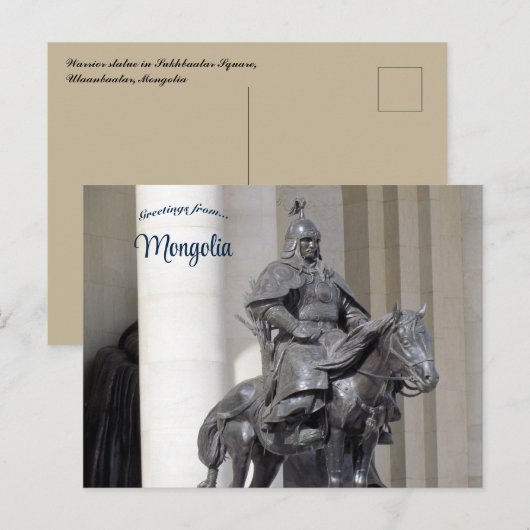 Strijdersbeeld op Sukhbaatar Square in Mongolië Briefkaart (Voorkant / Achterkant)
