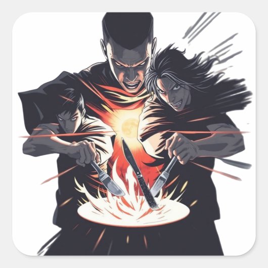 Strijdfeest: opkomst van de culinaire krijgers vierkante sticker (Voorkant)