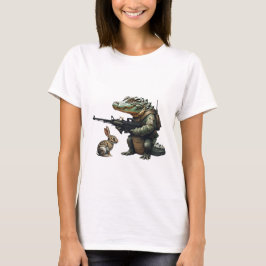 Strijdklare alligator en nieuwsgierig konijn t-shirt