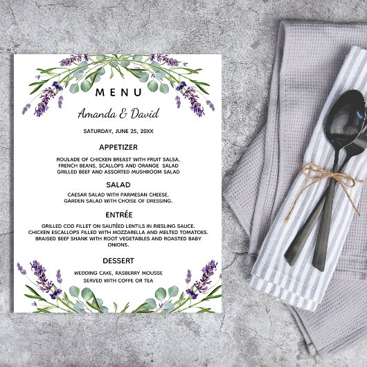 Strijdmenu lavender eucalyptus greenery budget flyer