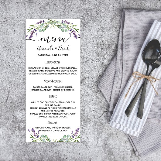 Strijdmenu lavender eucalyptus greenery reclamekaart