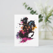 Strijdpaard in waterverf briefkaart (Staand voorkant)