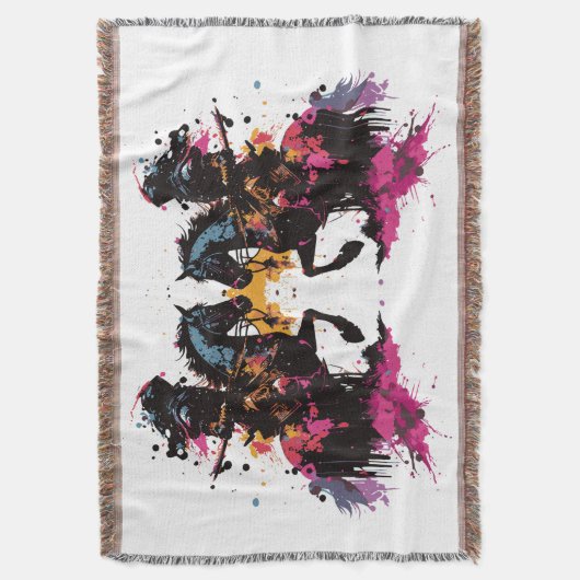 Strijdpaard in waterverf deken (Voorkant Verticaal)