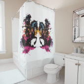 Strijdpaard in waterverf douchegordijn (In situ)