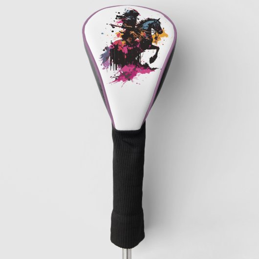 Strijdpaard in waterverf golfheadcover (Voorkant)