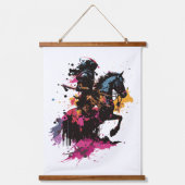 Strijdpaard in waterverf hangend wandkleed (Voorkant)