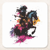 Strijdpaard in waterverf kartonnen onderzetters (Voorkant)