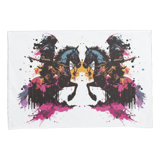 Strijdpaard in waterverf kussensloop (Voorkant-Rechts)