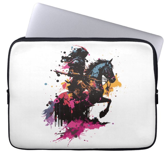 Strijdpaard in waterverf laptop sleeve (Voorkant)
