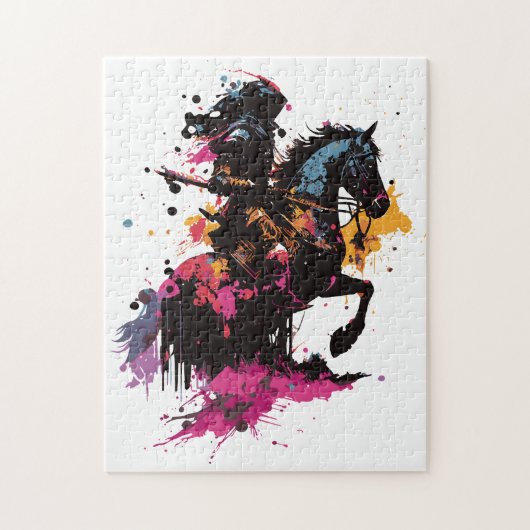 Strijdpaard in waterverf legpuzzel (Verticaal)